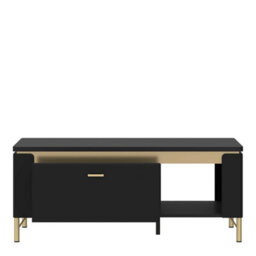 Wyld Haus Marslet Narrow Coffee Table - Matt Black With Gold Accents, 1 Drawer - thumbnail 3