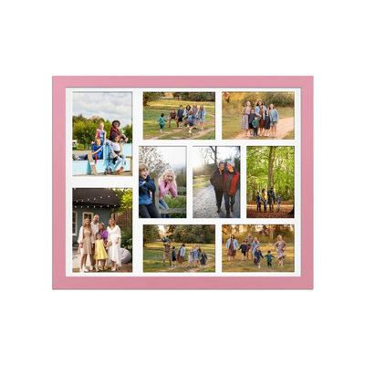 AK Frames 20X16 Pastel Pink Sleek Multi Photo Frame With White Mount - Holds 9 Apertures (2X) 7X5, (7X) 6X4 Photos - image 1