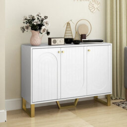White 3 Door Living Room Sideboard Adjustable Internal Shelves - thumbnail 3