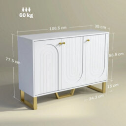 White 3 Door Living Room Sideboard Adjustable Internal Shelves - thumbnail 2