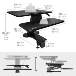 Duronic Dm05D13 Sit-Stand Desk Workstation, Desk Convertor, Manually Height Adjustable 12-40Cm, 64X44Cm Platform - Black - thumbnail 3