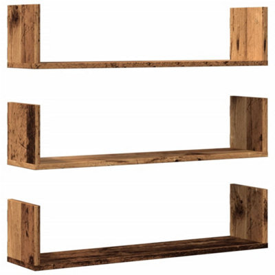 Berkfield Durable Wall Shelves 3 Pcs Old Wood 80X18X18 Cm Engineered Wood - image 1