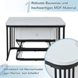 Set Of 2 Square Nesting Coffee Tables With Marble Effect Tops, Drawer, Storage Shelf And Black Metal Frames, White - thumbnail 9