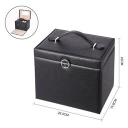 Living And Home Black Large Multi Tier Faux Leather Jewellery Storage Box With Handle Key Lockable - thumbnail 5