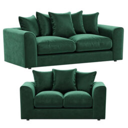 Furnishings For Less UK Brooklyn Plush Velvet Fibre Fabric Sofa Set 3 And 2 Seater Sofa  Green - thumbnail 1