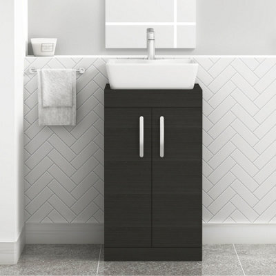 Royal Bathrooms 500mm Floor Standing Vanity Unit 2 Door Hale Black & Countertop Basin - Cube - image 1