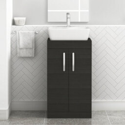 Royal Bathrooms 500mm Floor Standing Vanity Unit 2 Door Hale Black & Countertop Basin - Cube - thumbnail 1