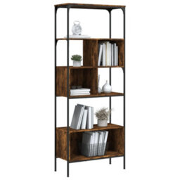 Berkfield Industrial Bookcase 5-Tier Smoked Oak 76X33X188.5 Cm Engineered Wood - thumbnail 4