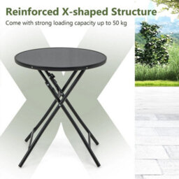 Outdoor Portable Metal Table Garden Patio Folding Round Table Bistro Table - thumbnail 4