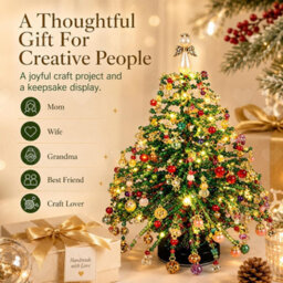 Amorly Diy Beaded Christmas Tree Kit For Adults, Crystal Craft Set With Beads, Branches And Frame, Sparkling Angel Light Tabletop Decor - thumbnail 7
