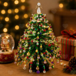 Amorly Diy Beaded Christmas Tree Kit For Adults, Crystal Craft Set With Beads, Branches And Frame, Sparkling Angel Light Tabletop Decor - thumbnail 1