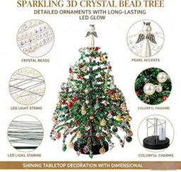 Amorly Diy Beaded Christmas Tree Kit For Adults, Crystal Craft Set With Beads, Branches And Frame, Sparkling Angel Light Tabletop Decor - thumbnail 8