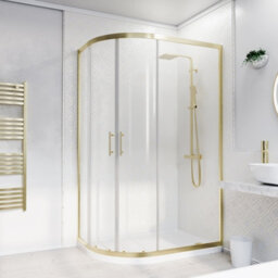 Nes Home Lh 1200 X 900mm Offset Brushed Brass Framed Quadrant Shower Enclosure  & Tray