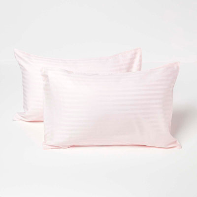 Homescapes Pink Cotton Stripe Kids Pillowcases 40 X 60 Cm 330 Thread Count, 2 Pack - image 1