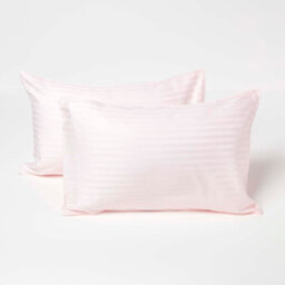 Homescapes Pink Cotton Stripe Kids Pillowcases 40 X 60 Cm 330 Thread Count, 2 Pack - thumbnail 1