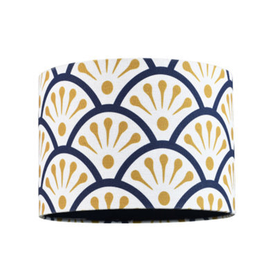 Happy Homewares Unique Moroccan Floral Designer 25Cm Navy Midnight Blue And Ochre Drum Lampshade - image 1