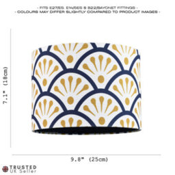 Happy Homewares Unique Moroccan Floral Designer 25Cm Navy Midnight Blue And Ochre Drum Lampshade - thumbnail 7