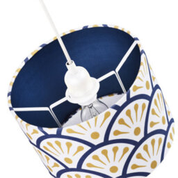 Happy Homewares Unique Moroccan Floral Designer 25Cm Navy Midnight Blue And Ochre Drum Lampshade - thumbnail 3