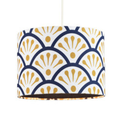 Happy Homewares Unique Moroccan Floral Designer 25Cm Navy Midnight Blue And Ochre Drum Lampshade - thumbnail 2