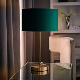 Valuelights Charles Brushed Chrome Table Lamp With Green Velvet Shade And Bulb