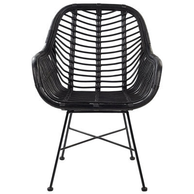 Beliani Black Rattan Armchair With Wicker Detailing And Black Metal Legs For Living Room - image 1