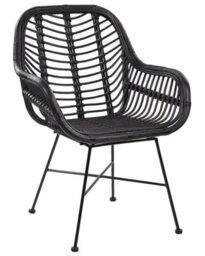 Beliani Black Rattan Armchair With Wicker Detailing And Black Metal Legs For Living Room - thumbnail 3