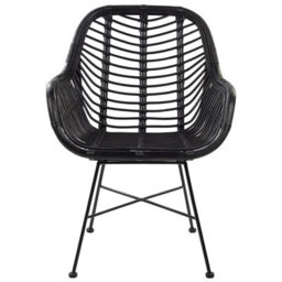 Beliani Black Rattan Armchair With Wicker Detailing And Black Metal Legs For Living Room - thumbnail 1
