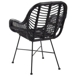 Beliani Black Rattan Armchair With Wicker Detailing And Black Metal Legs For Living Room - thumbnail 4