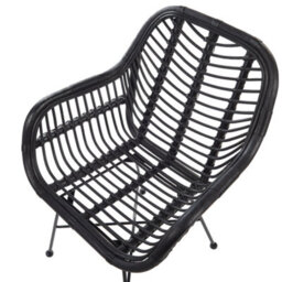 Beliani Black Rattan Armchair With Wicker Detailing And Black Metal Legs For Living Room - thumbnail 5