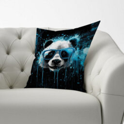 Warren Reed Designer Blue Splashart Panda Face Cushions 60Cm X 60Cm - thumbnail 2