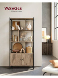 Vasagle Bookshelf, Storage Shelf, Large Bookcase With Doors, 4 Shelves, Steel Structure, Industrial Style, For Living Room