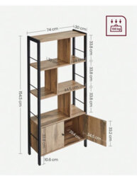 LEDREM Bookshelf, Storage Shelf, Large Bookcase With Doors, 4 Shelves, Steel Structure, Industrial Style, For Living Room - thumbnail 5