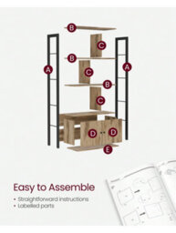 LEDREM Bookshelf, Storage Shelf, Large Bookcase With Doors, 4 Shelves, Steel Structure, Industrial Style, For Living Room - thumbnail 7