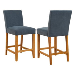 The Furniture Market Monty Blue Fabric Bar Stool Modern Minimalist Design Natural Oak Solid Wood Legs Comfortable Foam Seat Kitchen Counter Stool - thumbnail 4