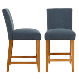 The Furniture Market Monty Blue Fabric Bar Stool Modern Minimalist Design Natural Oak Solid Wood Legs Comfortable Foam Seat Kitchen Counter Stool - thumbnail 5