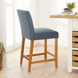 The Furniture Market Monty Blue Fabric Bar Stool Modern Minimalist Design Natural Oak Solid Wood Legs Comfortable Foam Seat Kitchen Counter Stool - thumbnail 2
