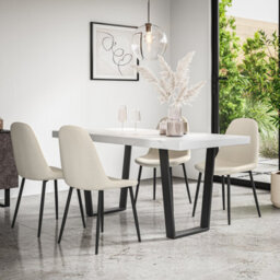 More4Homes Aria Dining Table And Chairs -  White Marble Effect Table Top W Black Legs + Maya Boucle Dining Chair Set Of 4 (Ivory White) - thumbnail 1
