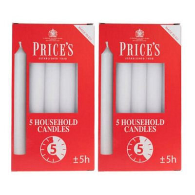 Price's Candles Prices Pack Of 5 Household White Candles 5 Hour Burning Time  X 2