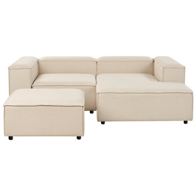 Beliani Modular Corner Sofa 3 Seater Ardal Fabric Beige With Ottoman Left Hand - image 1
