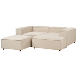 Beliani Modular Corner Sofa 3 Seater Ardal Fabric Beige With Ottoman Left Hand - thumbnail 5