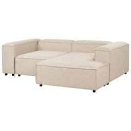 Beliani Modular Corner Sofa 3 Seater Ardal Fabric Beige With Ottoman Left Hand - thumbnail 6