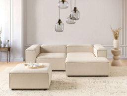 Beliani Modular Corner Sofa 3 Seater Ardal Fabric Beige With Ottoman Left Hand - thumbnail 2