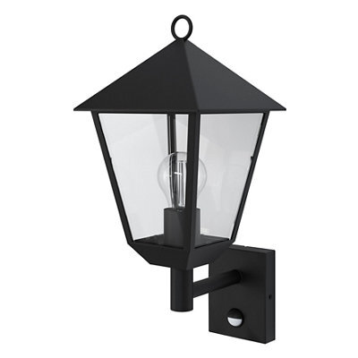 GoodHome Fixed Matt Black Pir Motion Sensor Outdoor Lantern Wall Light 25W - image 1