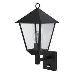GoodHome Fixed Matt Black Pir Motion Sensor Outdoor Lantern Wall Light 25W - thumbnail 1