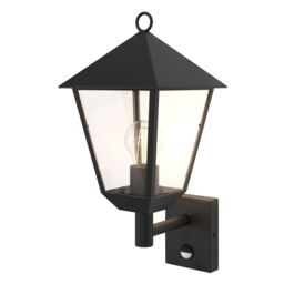 GoodHome Fixed Matt Black Pir Motion Sensor Outdoor Lantern Wall Light 25W - thumbnail 2