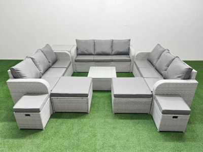 Fimous 13 Seater Outdoor Garden Furniture Set With Coffee Table 3 Seater Sofa 4 Footstools Side Table Light Grey - image 1