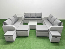 Fimous 13 Seater Outdoor Garden Furniture Set With Coffee Table 3 Seater Sofa 4 Footstools Side Table Light Grey - thumbnail 1