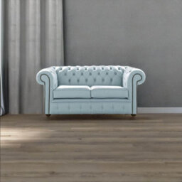 Chesterfield 2 Seater Shelly Parlour Blue Leather Sofa Settee Bespoke In Classic Style - thumbnail 3