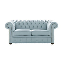 Chesterfield 2 Seater Shelly Parlour Blue Leather Sofa Settee Bespoke In Classic Style - thumbnail 1