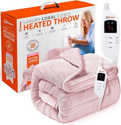 Warmer Wärmer Luxury Heated Throw With Digital Controller, 9-Hour Timer And 10 Heat Settings - 200Cm X 130Cm - Pink - image 1